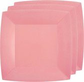 Santex feest gebak/taart bordjes vierkant - roze - 10x stuks - karton - 18 x 18 cm