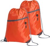 Sac de Sport /sac à dos de sport - 2x - orange - 34 x 44 cm - polyester - avec cordon de serrage et poche avant