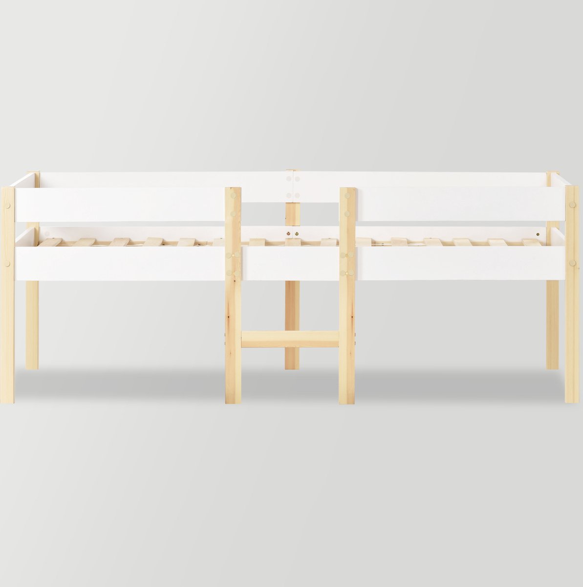 Merax Houten Kinderbed 90x200 - Bed met Ladder en Uitvalbeveiliging - Scandinavische Peuterbed - Wit