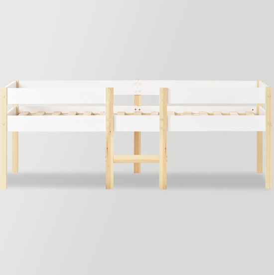 Merax Houten Kinderbed 90 x 200 - Bed met Ladder - Scandinavische Peuterbed - Wit