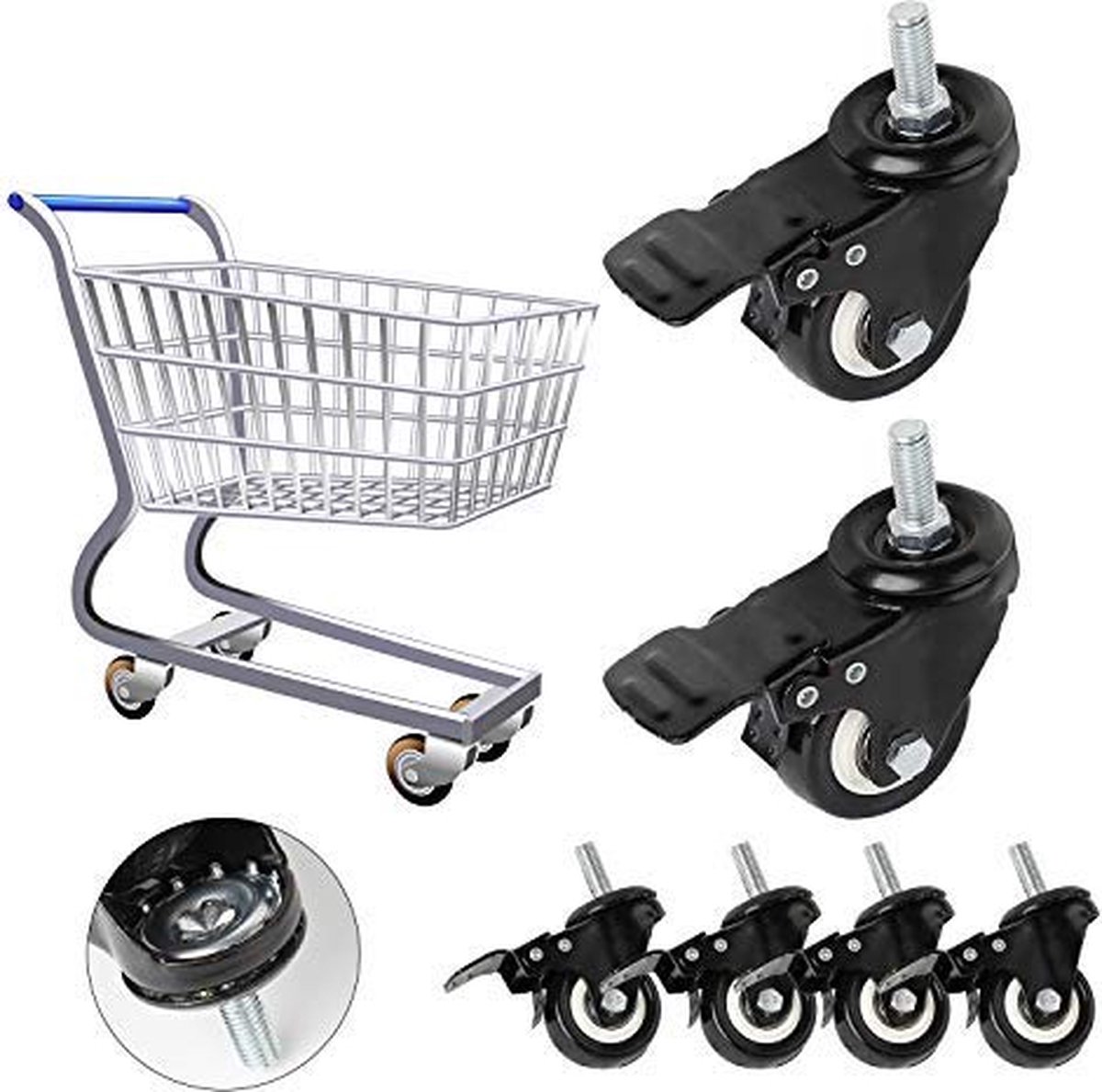 Zwaarlast Zwenkwielen / Trolley Wielen voor Meubels - Rubberen Zware Wielen - Heavy Duty Castors /Transportwielen - 150 kg
