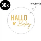 30x Sluitsticker Hallo Baby | Goudfolie letters | 40 mm | Geboorte Sticker | Sluitzegel | Sticker Geboortekaart | Baby nieuws | Zwangerschap |Luxe Sluitzegel