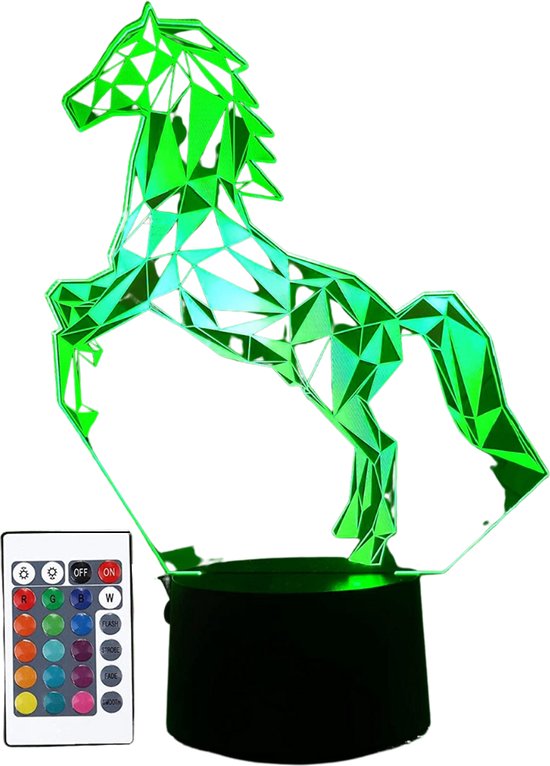 3D-Nachtlampje - 3D-lamp - 16 Kleuren Veranderende Dimbaar - met Afstandsbediening - Decoratie - Led-illusie - Nachtlamp - Kinderspeelgoed - Lamp - Verjaardagscadeau - Jongens - Meisjes - Paard