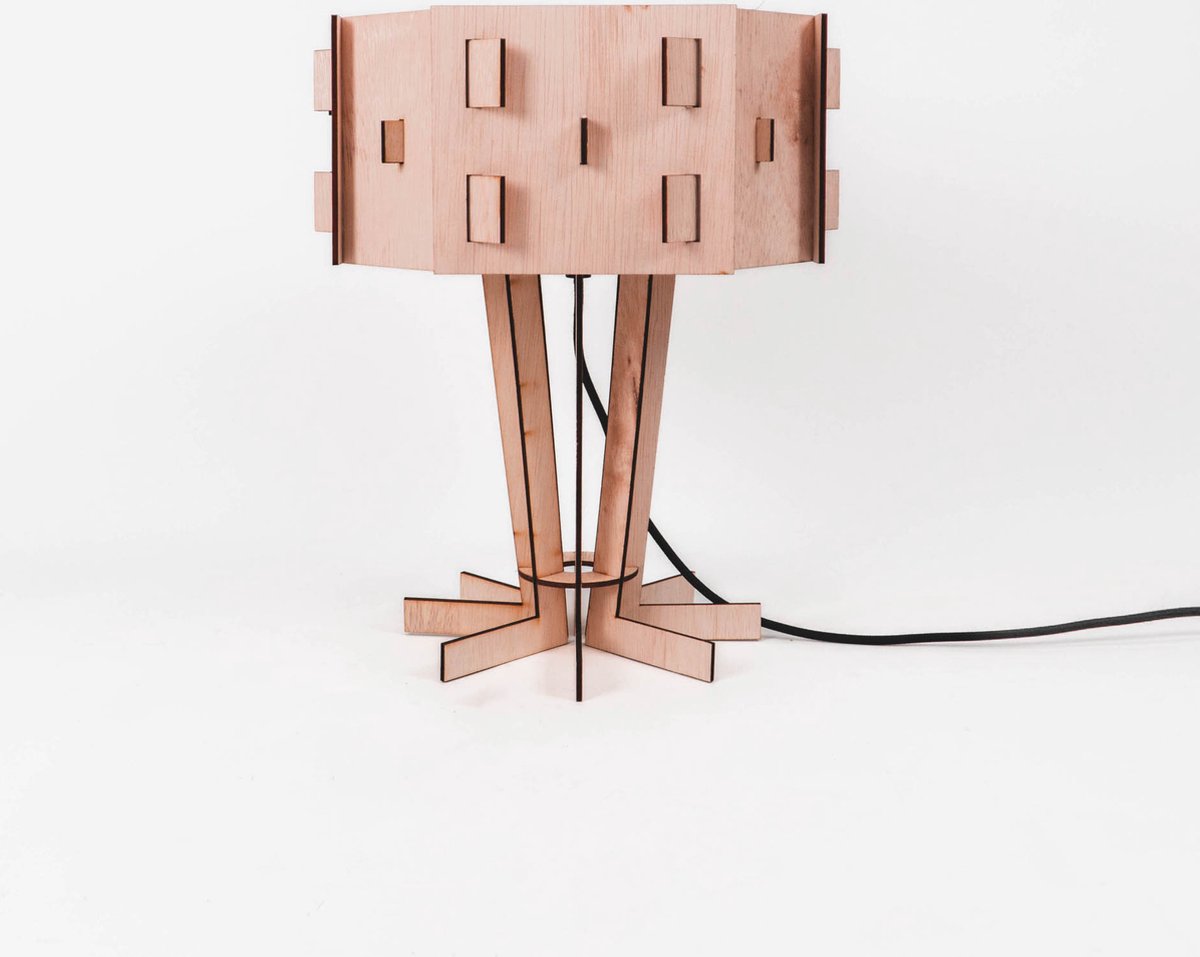 MORRIS tafellamp - WOMP - de houten lamp - tafellamp - lasergesneden - bouwpakket - multiplex - hout - e27 - sfeerlicht
