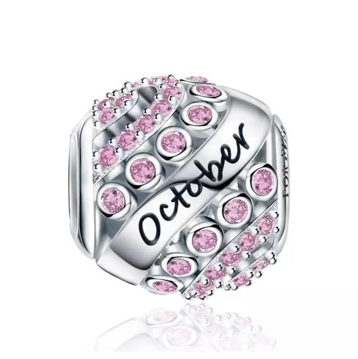 Oktober Maand Bedel - 925 Sterling Zilver & Roze Zirkonia - RomyStones