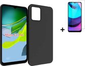 Motorola Moto E13 Hoesje - Siliconen - Moto E13 Screenprotector - Hoesje Zwart Case + Screenprotector