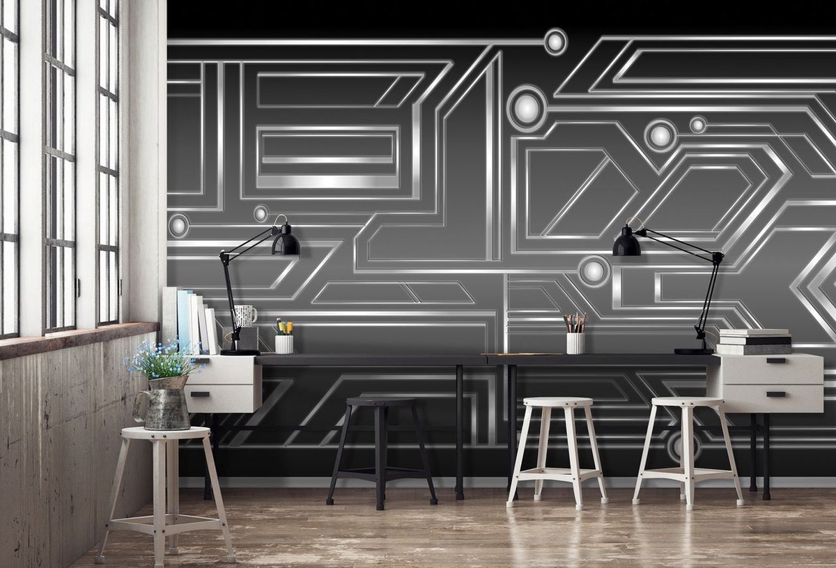 Fotobehang - Vlies Behang - Grijze Grafische Geometrie - 416 x 290 cm