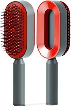 Fuzi Tools - Zelfreinigende Haarborstel - Anti Klit Haarbostel - Zelfreinigend - Zwart/Rood - Geschikt Voor Alle Haartypes - Tiktok Trend