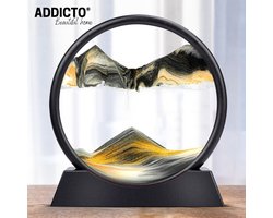 Bewegende Zandkunst in Glas – Luxe Woondecoratie – Zandloper – Inclusief Syringe – Dynamisch – Ontspannen en relaxen – Thuis of kantoor – Desktop en Bureau – Duurzame - Decoratie – Volwassenen en Kinderen – Kleur: Zwart/Grijs – Afmeting: 19 x 19 cm