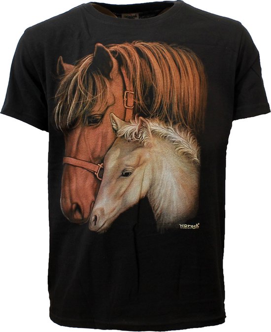 Merrie en Veulen Twee Paarden T-Shirt Zwart