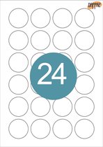 25 stuks Stickervellen A4 Printetiketten ROND Wit 40 mm – 24 Ronde Stickers per Vel - Etiketten Stickers Papier Zelfklevend