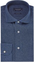 Profuomo slim fit jersey overhemd - knitted shirt pique - jeansblauw melange - Strijkvrij - Boordmaat: 37