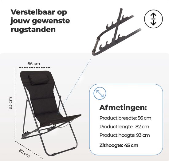 EASTWALL strandstoel - opvouwbare campingstoel - comfortabele visstoel - zwart metalen vouwstoel - L82xB56xH93cm - draagvermogen tot 110kg van EASTWALL — afbeelding 5