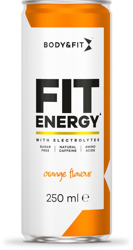 Body & Fit FIT Energy Drink - Orange - Hypotone Sportdrank met Elektrolyten en BCAA - 1 Blik (250ml)