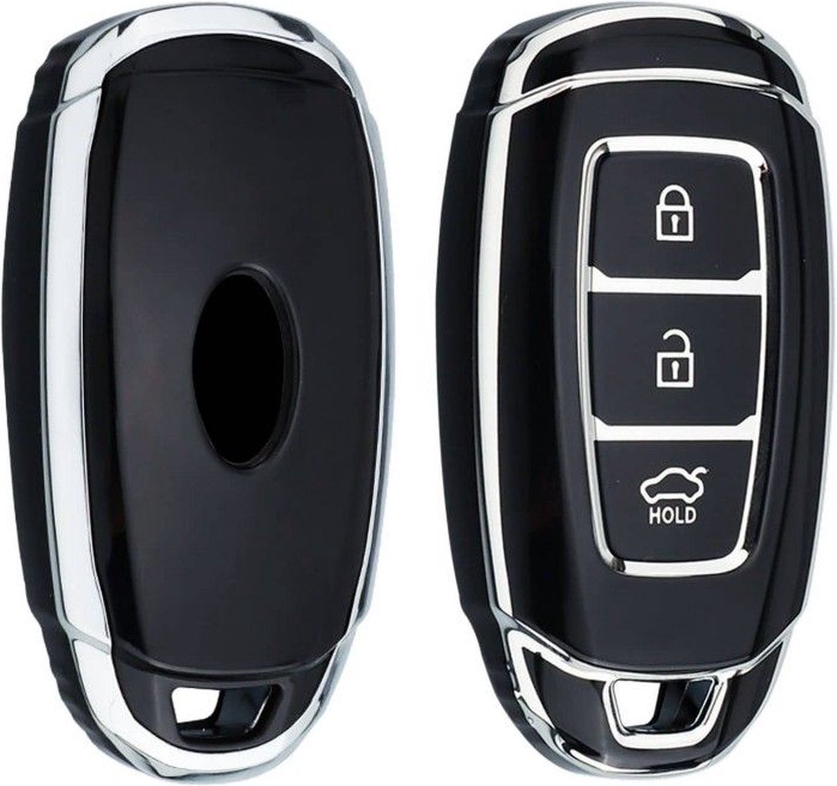 Autosleutel hoesje Duurzaam TPU Sleutelhoesje Sleutelcover - Autosleutelhoes - Geschikt voor Hyundai - zwart - D3 - Auto Sleutel Accessoires gadgets - Kado man vrouw - Cadeau voor man vrouw