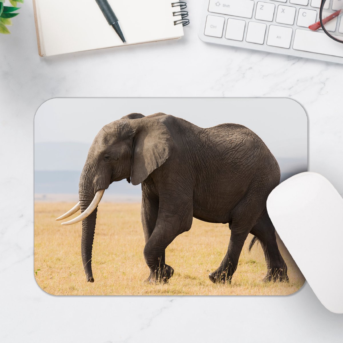 Muismat - Afrikaanse Olifant - 25x18 cm - 2 mm Dik - Muismat van Vinyl