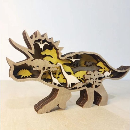 Houten dinosaurus - Wanddecoratie - Tryceratops - Ophangbaar - Decoratie - Houten dino - Cadeau voor jongens - Dieren - Oerdier
