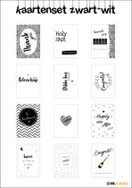 Zwart/wit thema wenskaarten set | 12 verschillende kaarten | inclusief 12 kraft enveloppen | enkele kaart | decoratie | verjaardag | nieuwe baan | geboorte | bedankt