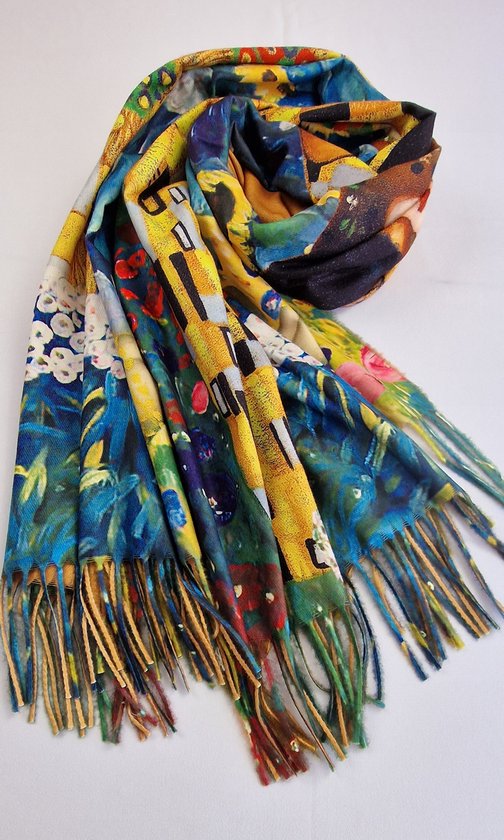 Châle peinture Gustav Klimt le baiser aux tournesols de matière plus épaisse avec 2 kanten (1 face unie)