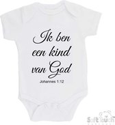 100% katoenen Romper "Ik ben een kind van God Johannes 1:12" Unisex Katoen Wit/zwart Maat 56/62