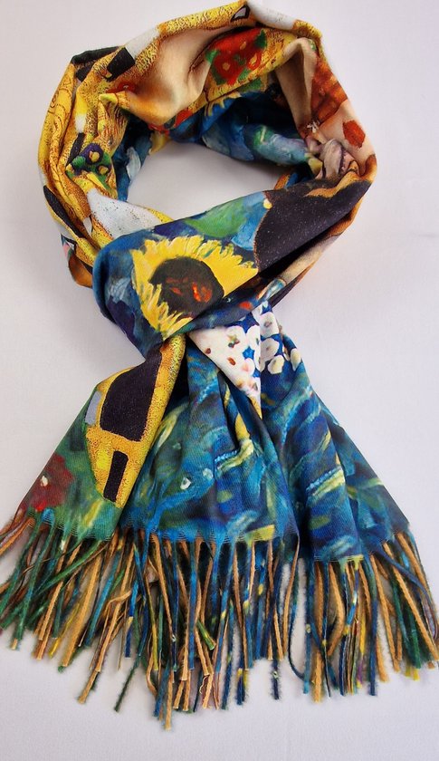 Châle peinture Gustav Klimt le baiser aux tournesols de matière plus épaisse avec 2 kanten (1 face unie)