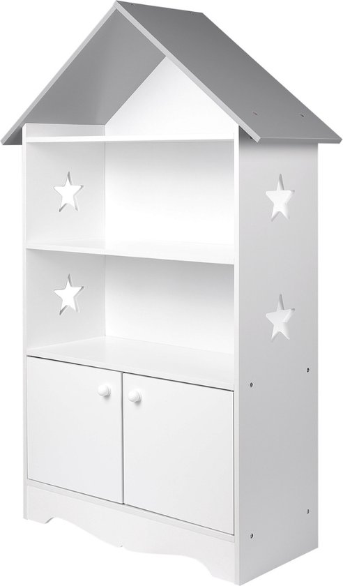 leomark Houten rek voor kinderen, wit huis, drie planken, hoogte 101 cm