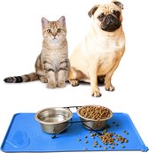Placemat Hond & Kat - Antislip & Waterafstotend - Placemat Voerbak - Honden Placemat - 48x30 cm - Blauw - Siliconen