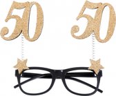Partybril 50 jaar zwart met goud glitter, Sarah - Abraham