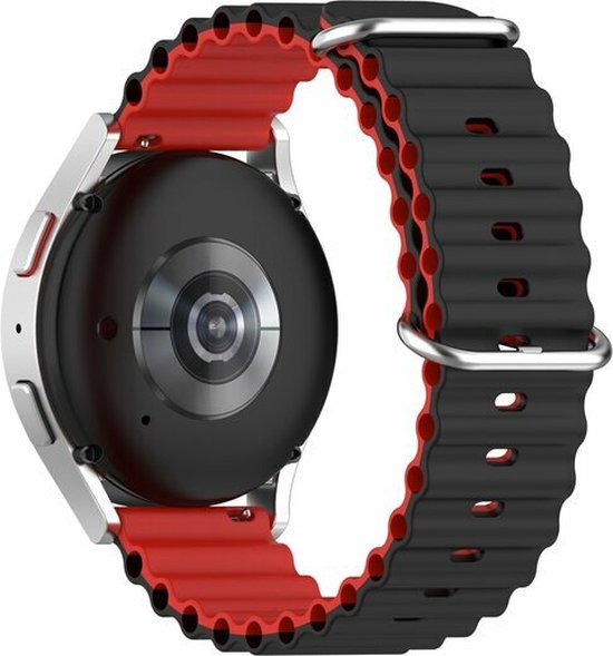 By Qubix - Geschikt voor Garmin bandje - Geschikt voor Garmin Vivoactive 4 / 4L - Ocean Style bandje - Zwart / rood - Smartwatch bandje 22mm