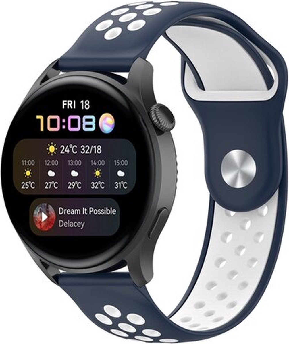 By Qubix - Geschikt voor Garmin bandje - Geschikt voor Garmin Forerunner 970 / 570 (47mm) / 255 - Sport Edition - Donkerblauw + wit - Smartwatch bandje 22mm
