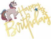 Akyol - Cake topper happy birthday unicorn |Goud | Eenhoorn taart versiering - Happy Birthday Taart Topper - Taart topper - Cake topper - Happy birthday - Verjaardagstaart topper - Verjaardag