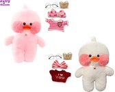 Happy Trendz® Paper Duck - Cute Eend - Duck 2 Knuffels - Schattig Eend - Set van 2 Knuffels Roze en Wit inclusief 2 Setjes * Super Cadeau -