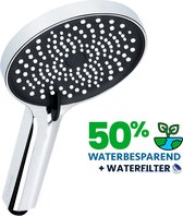 EcoRain© Charly Waterbesparende Douchekop - 50% Waterbesparend - Regendouche 13 cm - 3 Sproeistanden - Hoge Druk - Handdouche - Chrome
