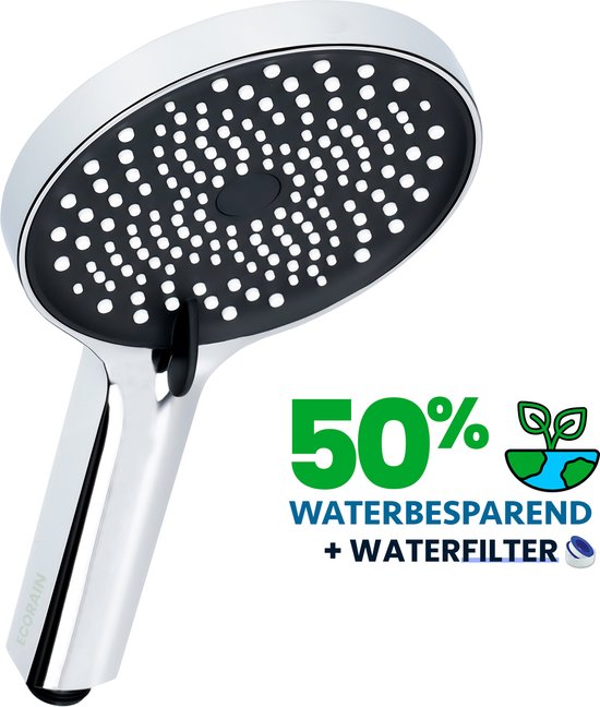 EcoRain® Charly Waterbesparende Douchekop - 50% Waterbesparend - Regendouche 13 cm - 3 Sproeistanden - Hoge Druk - Handdouche - Chrome
