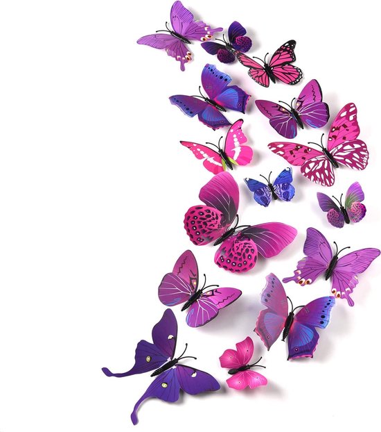 Knaak 3D Vlinders Muurstickers Decoratie - Roze en Paars
