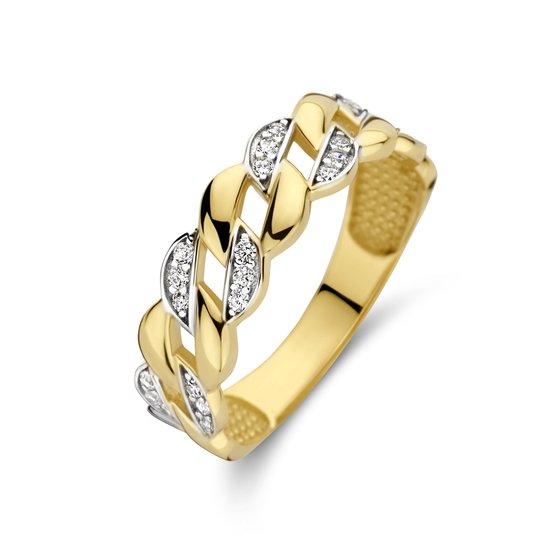 New Bling Gouden Ring - Dames - Zirkonia - 5,5 Breed - Gourmette - Bi-Color - 14 Karaat - Goud