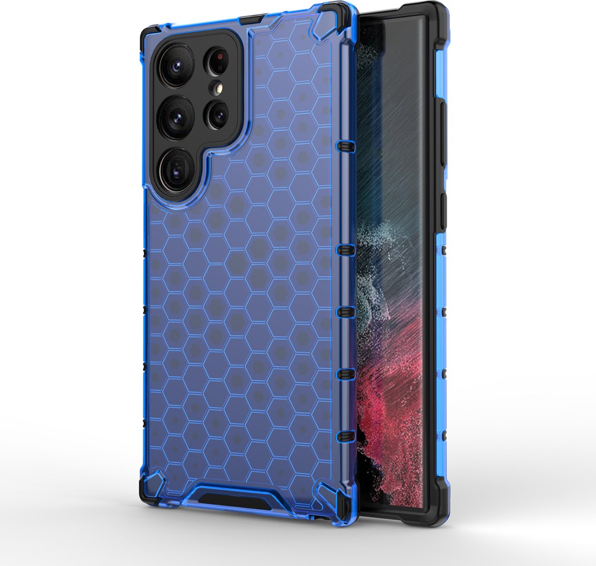 Honeycomb gepantserde hybride case geschikt voor Samsung Galaxy S23 ULTRA - blauw
