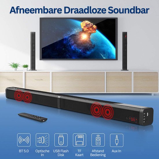 Sounderlink Premium Soundbar Bluetooth Soundbars Met Muurbeugel USB/AUX/TF Met...