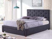 Bed met lades en gewatteerd hoofdbord AGOSTINI - stof - 160 x 200 cm - Grijs L 217 cm x H 118 cm x D 165 cm