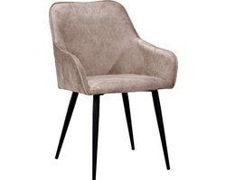 Soph & Tess - Florence Eetkamerstoel - Set van 4 - Taupe - Fluweel - Velvet - Industrieel - Met armleuning - Easy Clean Stoffen - Hoge Kwaliteit