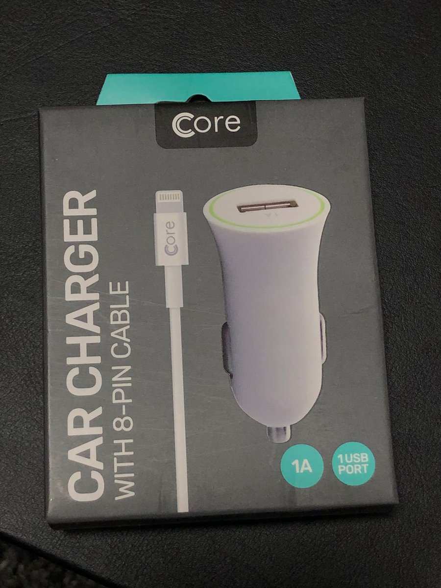 Car Charger White with 8 pin (iphone) cable 1A 1USB port