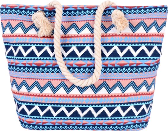 Foto: Pazzo goods strandtas st tropez met rits m blauw beachbag schoudertas