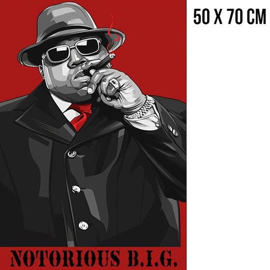Allernieuwste.nl® Canvas Schilderij The Notorious B.I.G. of Biggie Smalls - Hiphop Rapper - kleur - 50 x 70 cm