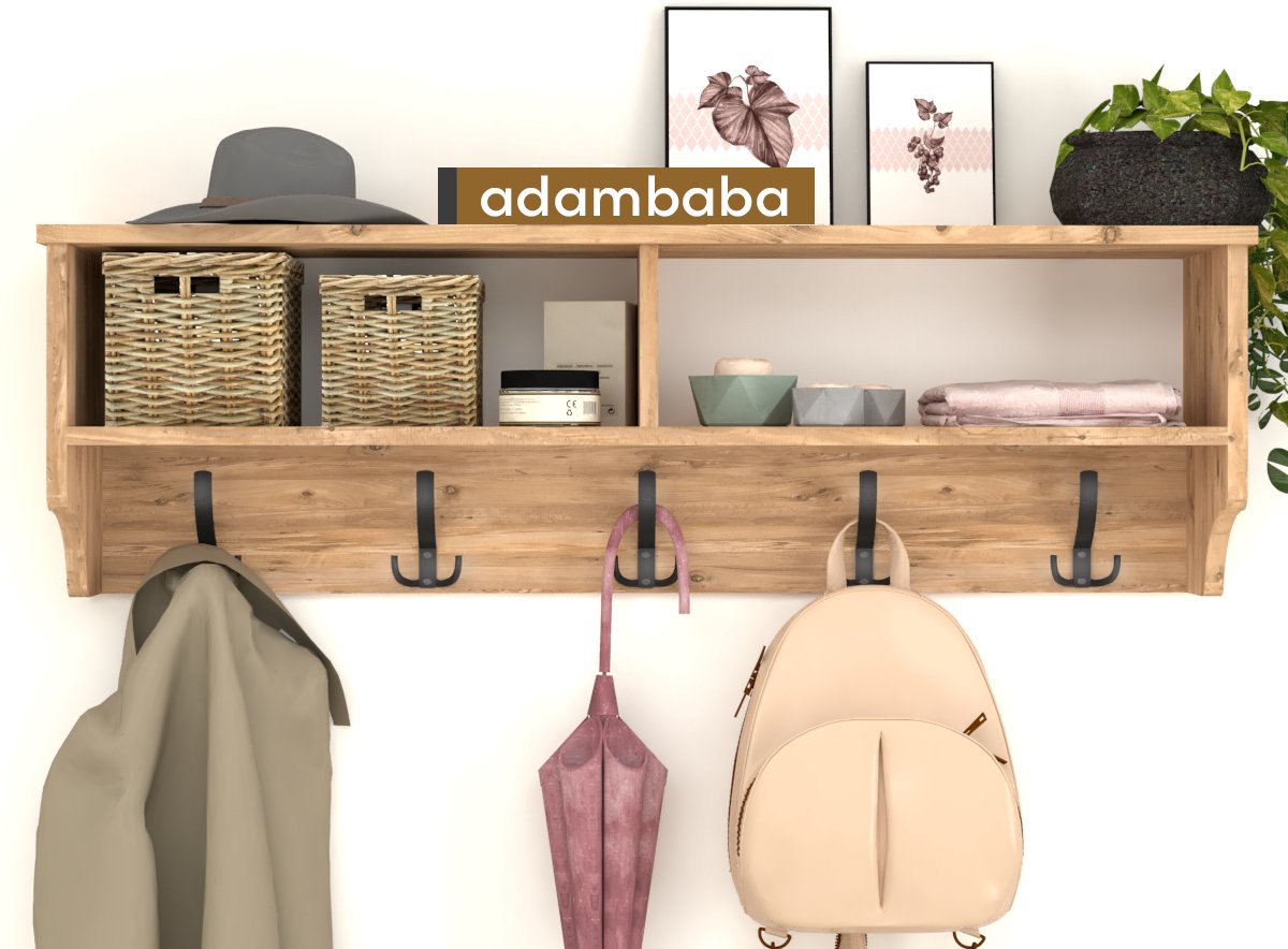 Adambaba - Kapstok - Wandkapstok - Pijnboom - 120x37x22