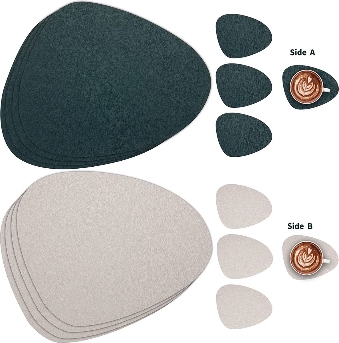 Lot de 4 sets de table et dessous de verre en silicone gris foncé, 13,8