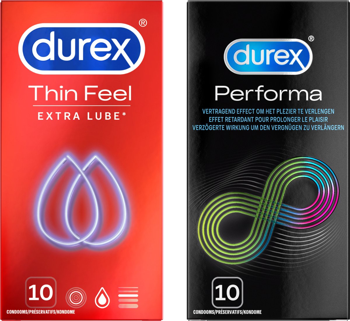 Durex - Thin Feel Extra Lube Condooms 10 stuks&Performa Condooms 10 stuks - Pakket