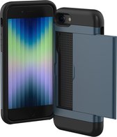 Coque iPhone SE (2022 / 2020) / 8 / 7 - Espace pour 2 cartes - Coque de téléphone iMoshion avec porte-cartes - Bleu foncé