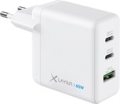 XLayer - Wandlader / Oplader – 3-poorts Powercharger 65W USB-C PD + USB-A 60W- GaN Adapter / Oplader Geschikt Voor Apple Iphone & Samsung - Wit