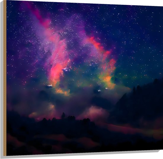 Hout - Roze en Geel Licht in de Melkweg - 100x100 cm - 9 mm dik - Foto op Hout (Met Ophangsysteem)