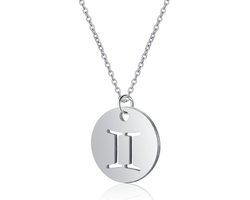 Sterrenbeeld Tweelingen Dames Ketting Zilverkleurig Ronde Hanger